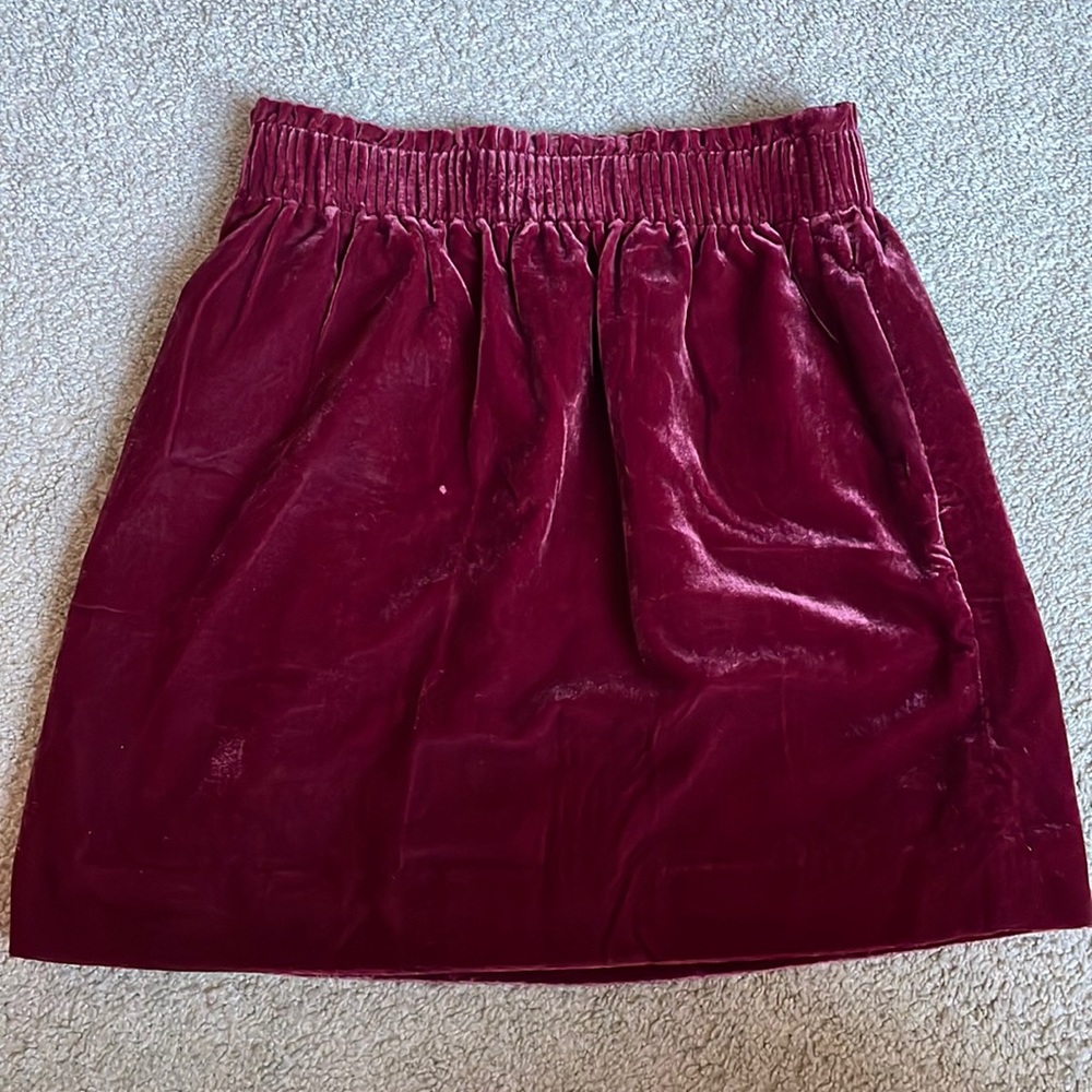 JCREW Maroon crushed velvet skirt